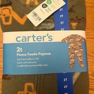 Carter's Olive Fleece Footie Pajama 2T Construction Print NWT